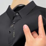 Ice Silk Embroidery Polo Shirt 2023 New Summer Lapel Elasticity T-shirt Gallery Image
